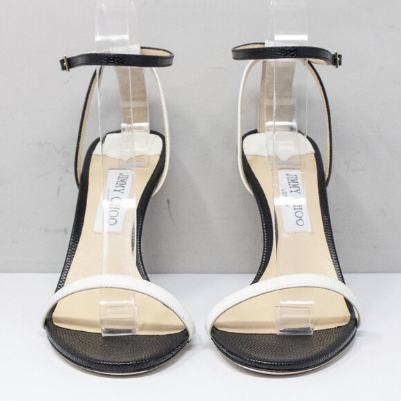 Jimmy Choo Minny 85 Black/White Leather Sandals (Multiple Sizes) - Picture 5 of 6